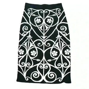 Yoana Baraschi Knit Beige/Black Skirt, XS Stretch, high-waist. Bodycon